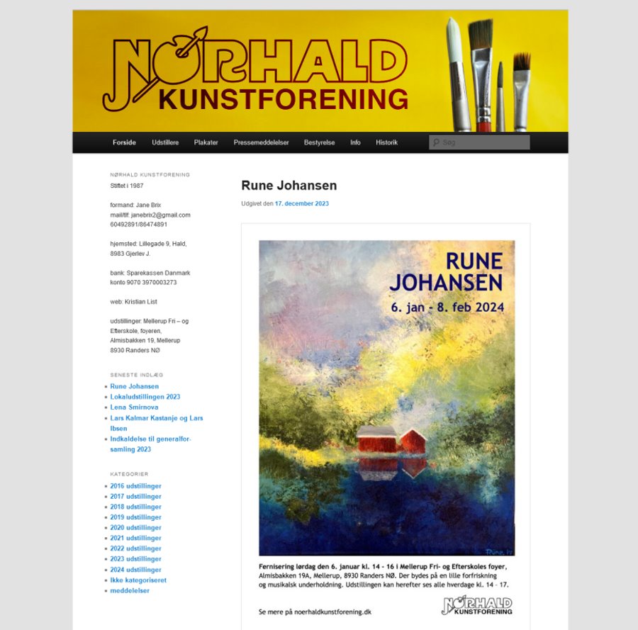 Nørhald Kunstforenings hjemmesides forside