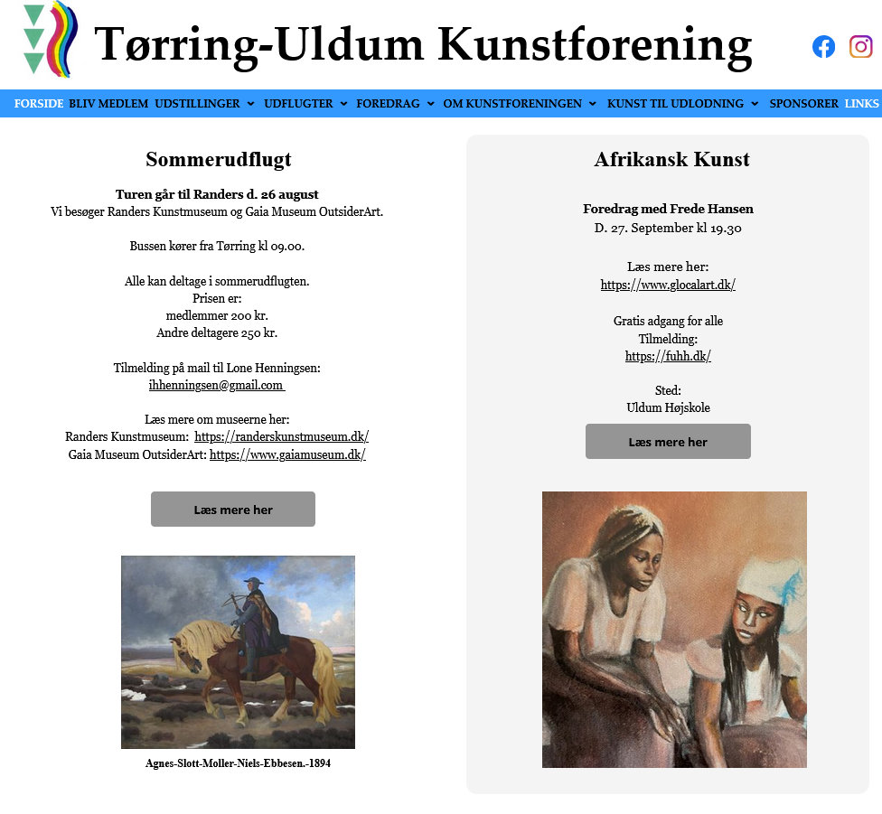 Forsidebillde fra Tørring-Uldum Kunstforenings hjermmeside