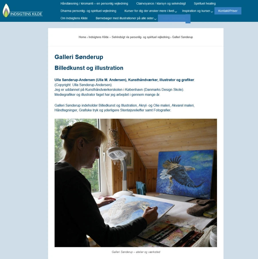 Billedet viser fosiden på Ulla Sønderup-Andersens hjemmeside